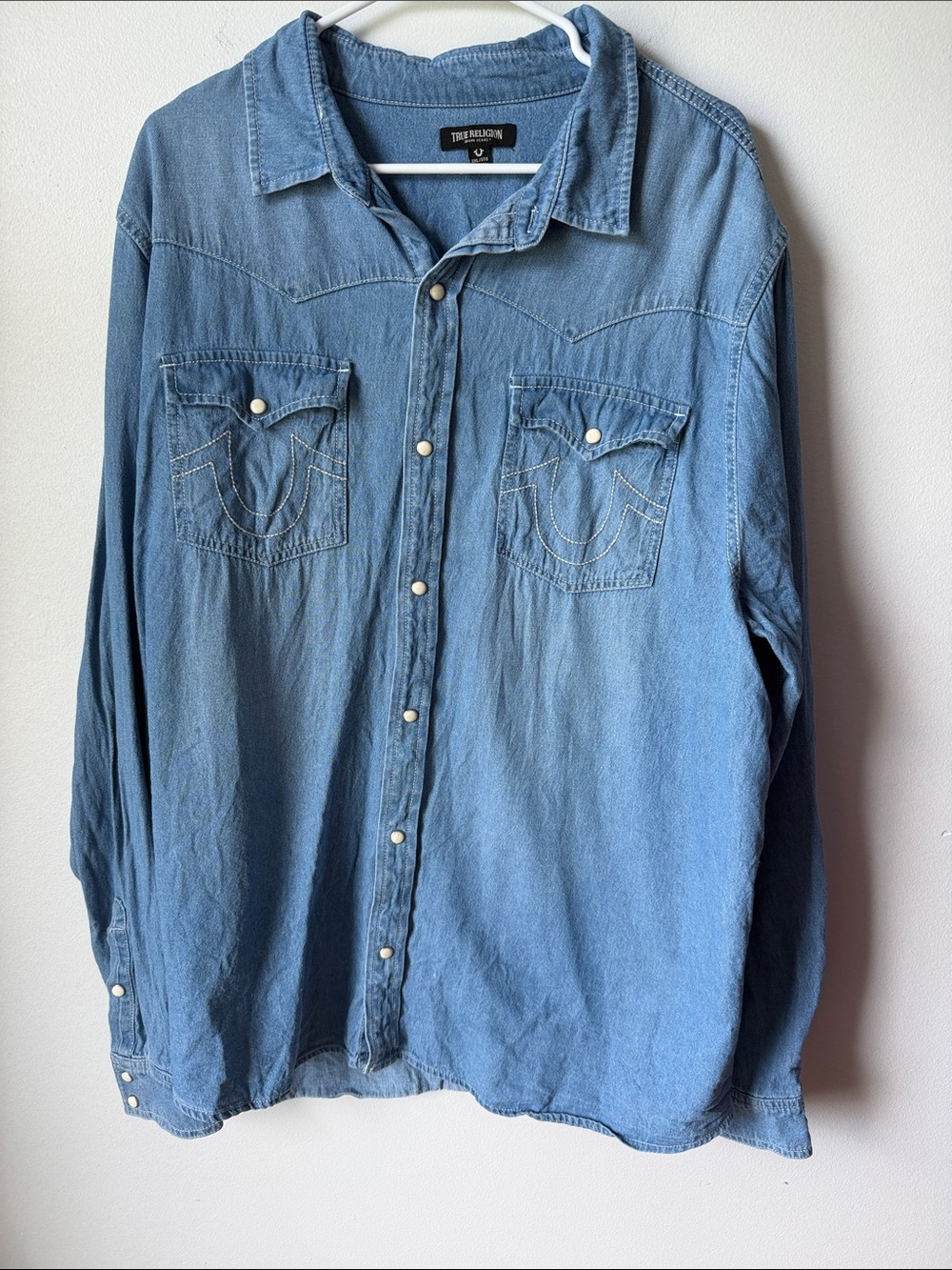 True Religion Men's Light Denim Western Button-Down Shirt 3X
